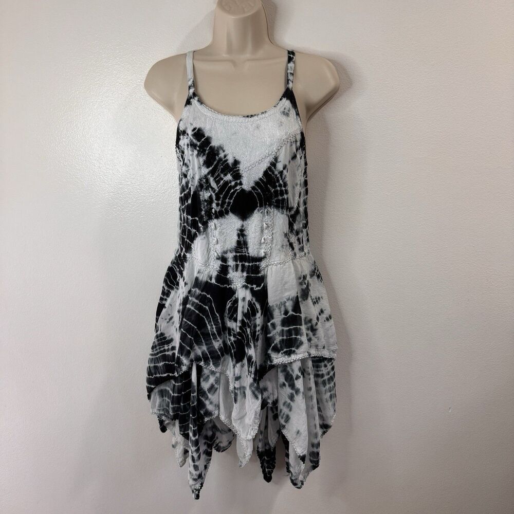 Y2K Tank Top Dress OS Tie Dye White Black Handkerchief Fairycore Witchy